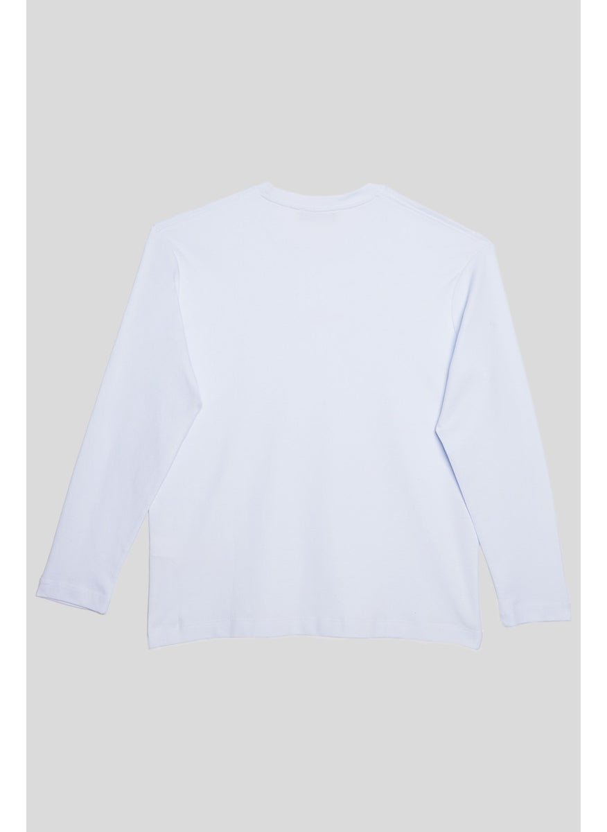 Unisex Relax Fit Comfortable Cut Cotton Crew Neck White Sweatshirt