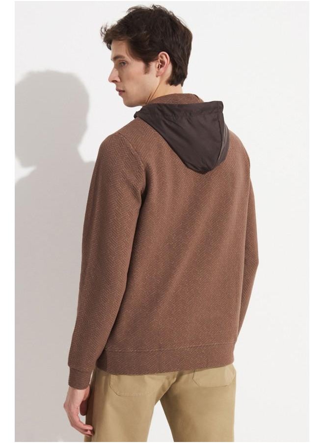 June Exclusive Men Half Zipper Hooded Sweatshirt Brown