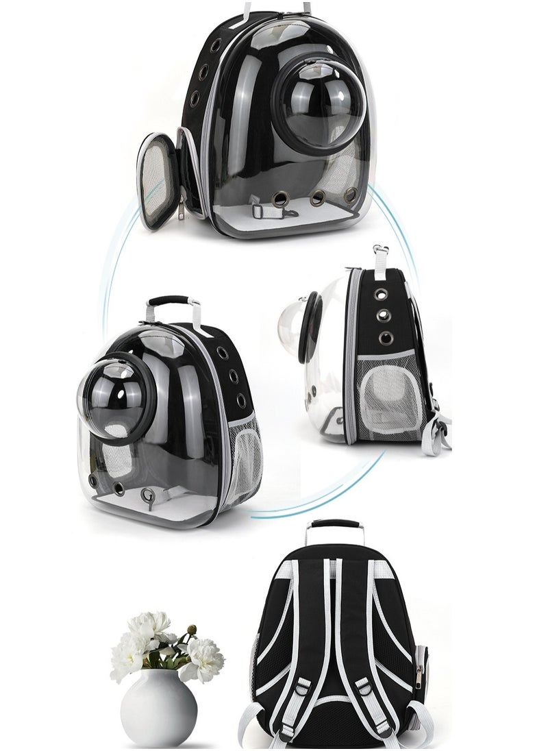 Pet Space Capsule Backpack, Small Medium Cat Puppy Dog Carrier, Transparent Breathable Heat Proof, Pet Carrier for Travel Hiking Walking Camping (Black)