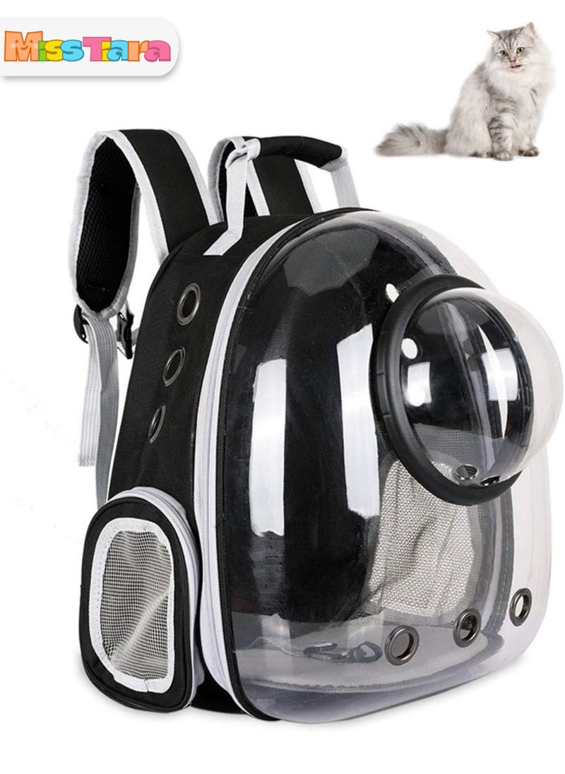 Pet Space Capsule Backpack, Small Medium Cat Puppy Dog Carrier, Transparent Breathable Heat Proof, Pet Carrier for Travel Hiking Walking Camping (Black)