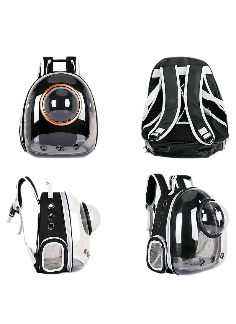 Pet Space Capsule Backpack, Small Medium Cat Puppy Dog Carrier, Transparent Breathable Heat Proof, Pet Carrier for Travel Hiking Walking Camping (Black)