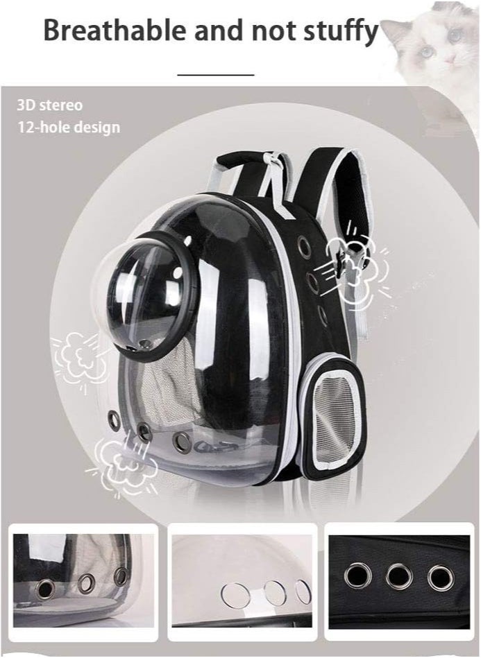 Pet Space Capsule Backpack, Small Medium Cat Puppy Dog Carrier, Transparent Breathable Heat Proof, Pet Carrier for Travel Hiking Walking Camping (Black)