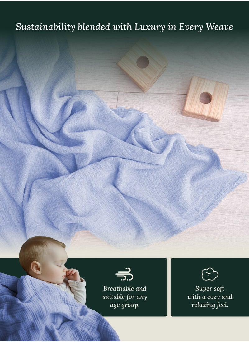 Soft 4 Layer Baby Muslin Blanket Baby Blue | Ultra Soft and Lightweight | Versatile for multiple use | (Size 52