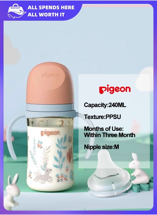 Wide-mouthed baby bottle made of PPSU material with painted patterns and double handles