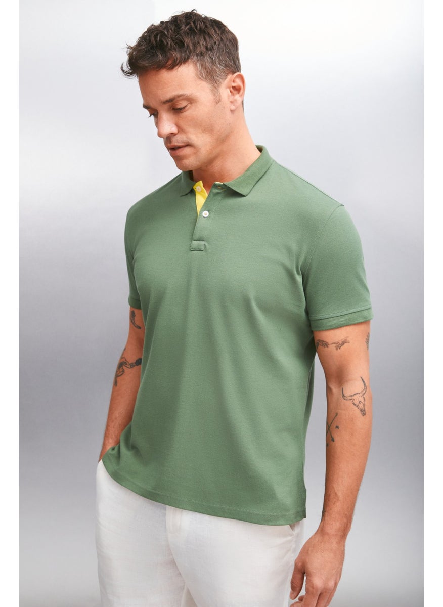 Mathew Men's Khaki Polo Neck T-Shirt