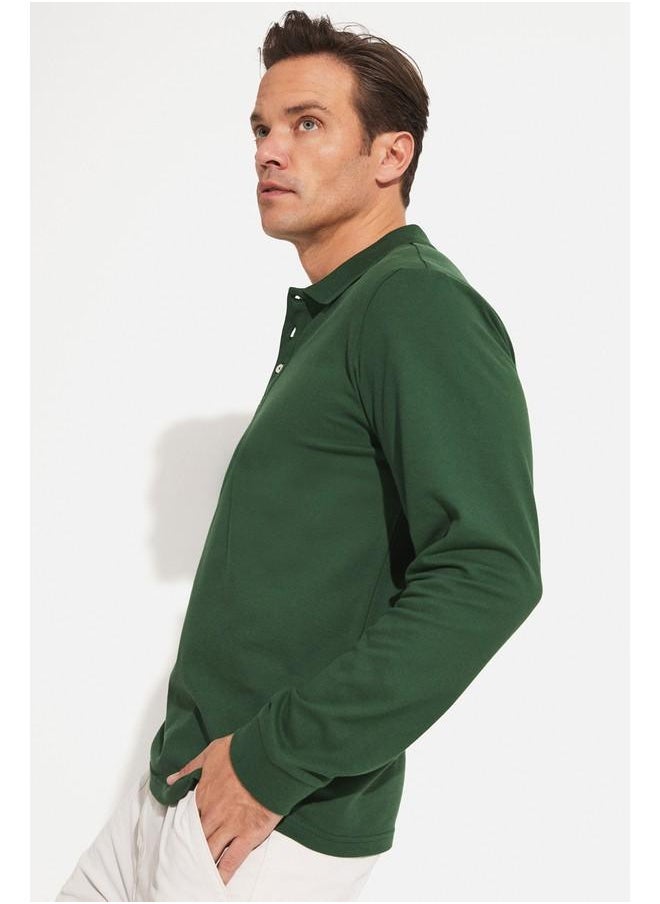 June Men Regular Fit Long Sleeve Polo Neck Tshirt Dark Green