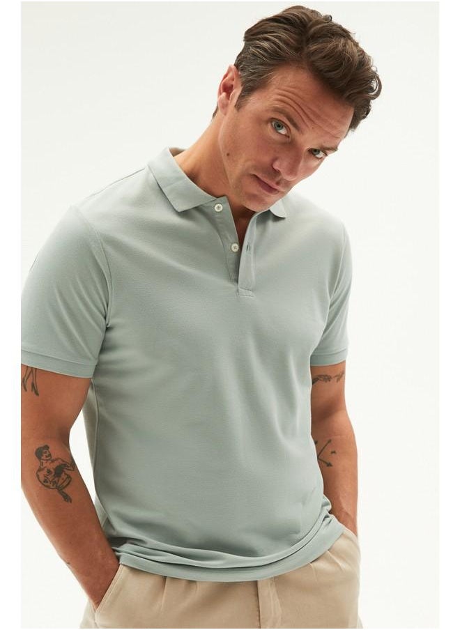 June Men 100% Cotton Basic Relaxed Fit Polo Neck Tshirt Water Green