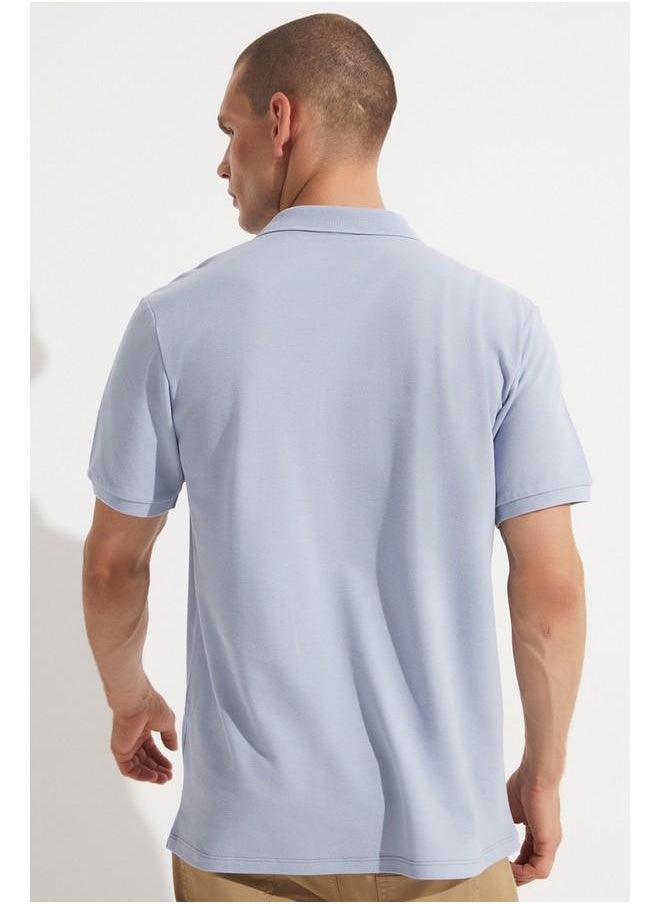 June Men 100% Cotton Basic Relaxed Fit Polo Neck Tshirt Ice Blue