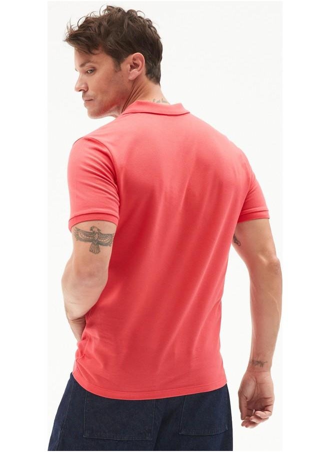 June Men 100% Cotton Basic Relaxed Fit Polo Neck Tshirt Vermilion