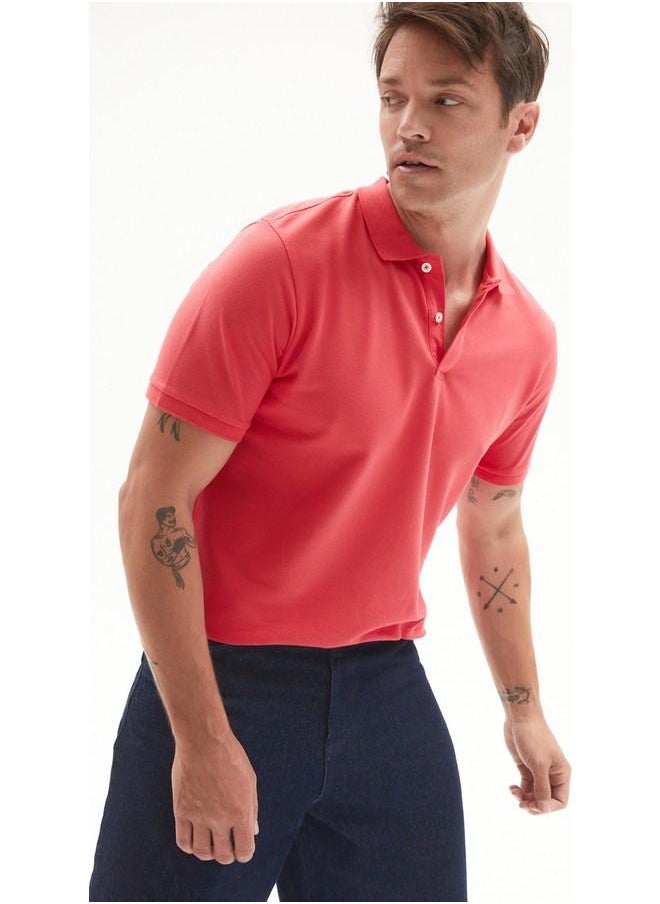 June Men 100% Cotton Basic Relaxed Fit Polo Neck Tshirt Vermilion