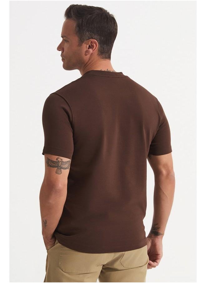 June Men Regular Fit Embroidered Short Sleeve Crew Neck Tshirt Brown