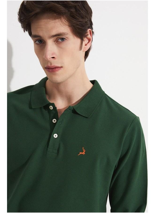 June Men Regular Fit 100% Cotton Polo Neck Tshirt Dark Green