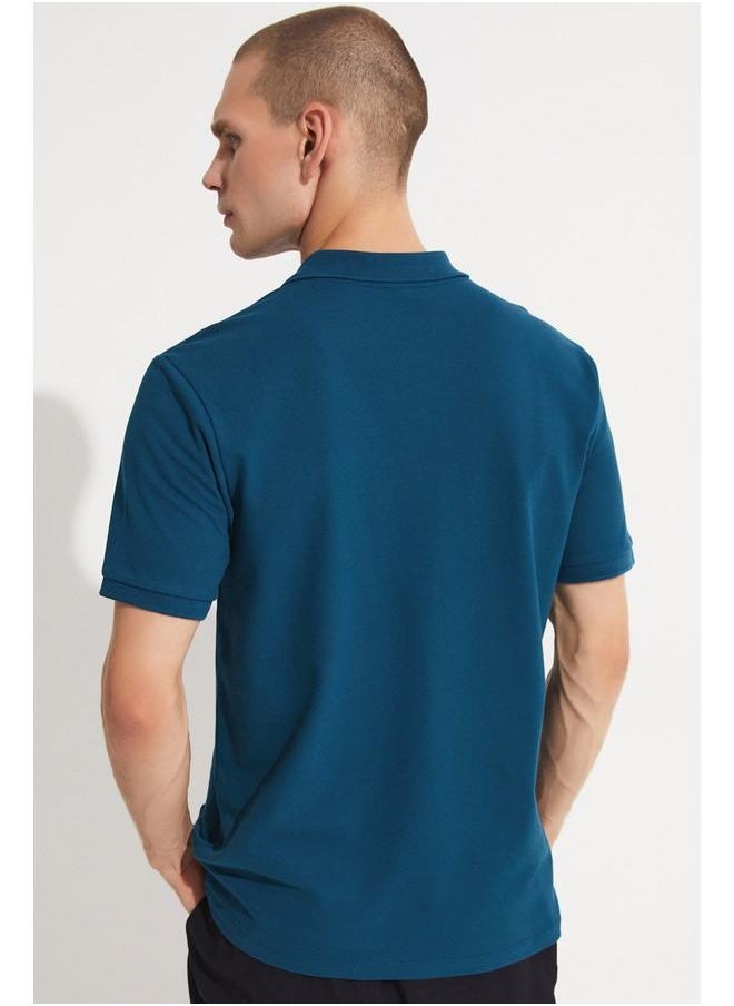 June Men 100% Cotton Basic Relaxed Fit Polo Neck Tshirt Dark Teal