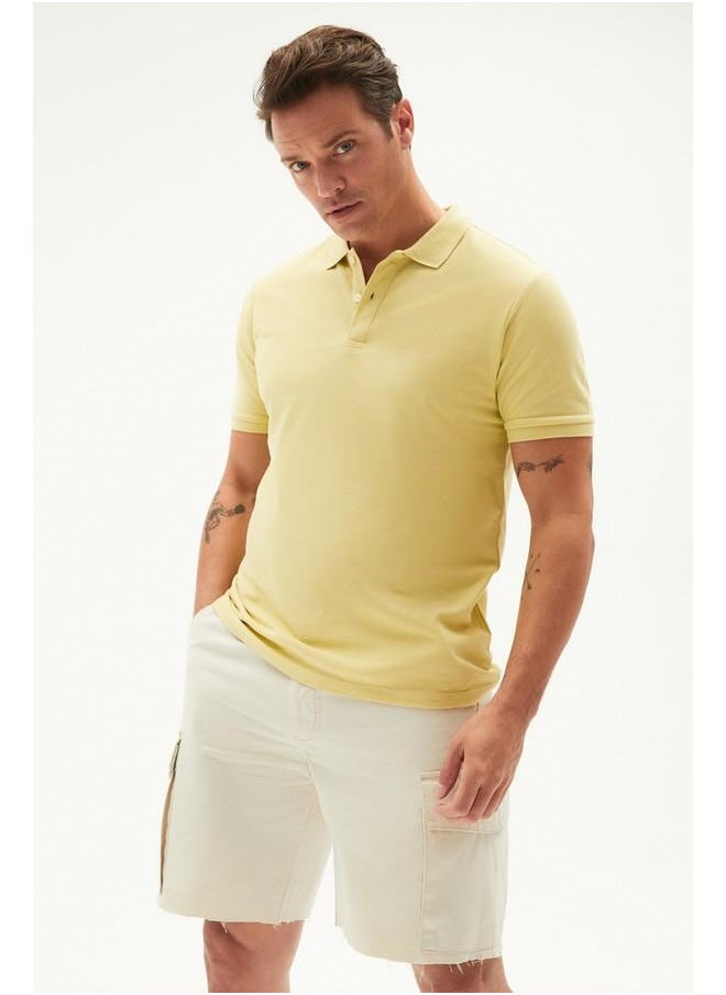 June Men 100% Cotton Basic Relaxed Fit Polo Neck Tshirt Yellow