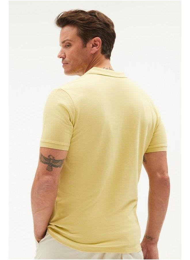 June Men 100% Cotton Basic Relaxed Fit Polo Neck Tshirt Yellow