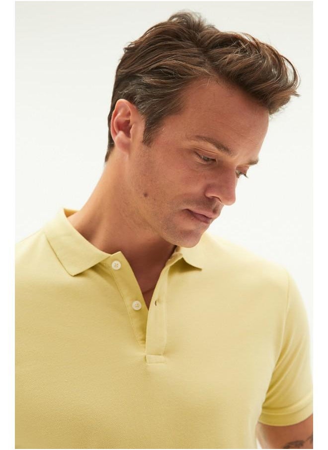 June Men 100% Cotton Basic Relaxed Fit Polo Neck Tshirt Yellow