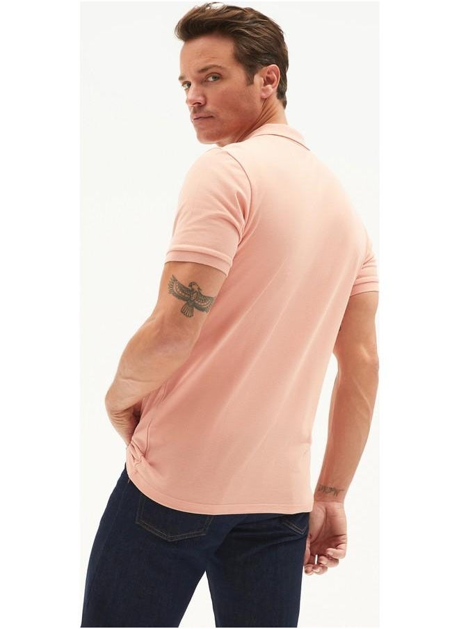 June Men 100% Cotton Basic Relaxed Fit Polo Neck Tshirt Light Salmon