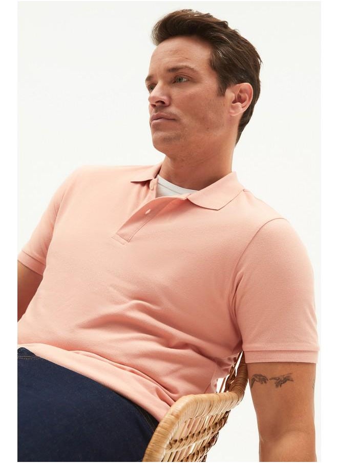 June Men 100% Cotton Basic Relaxed Fit Polo Neck Tshirt Light Salmon