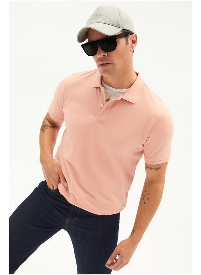 June Men 100% Cotton Basic Relaxed Fit Polo Neck Tshirt Light Salmon