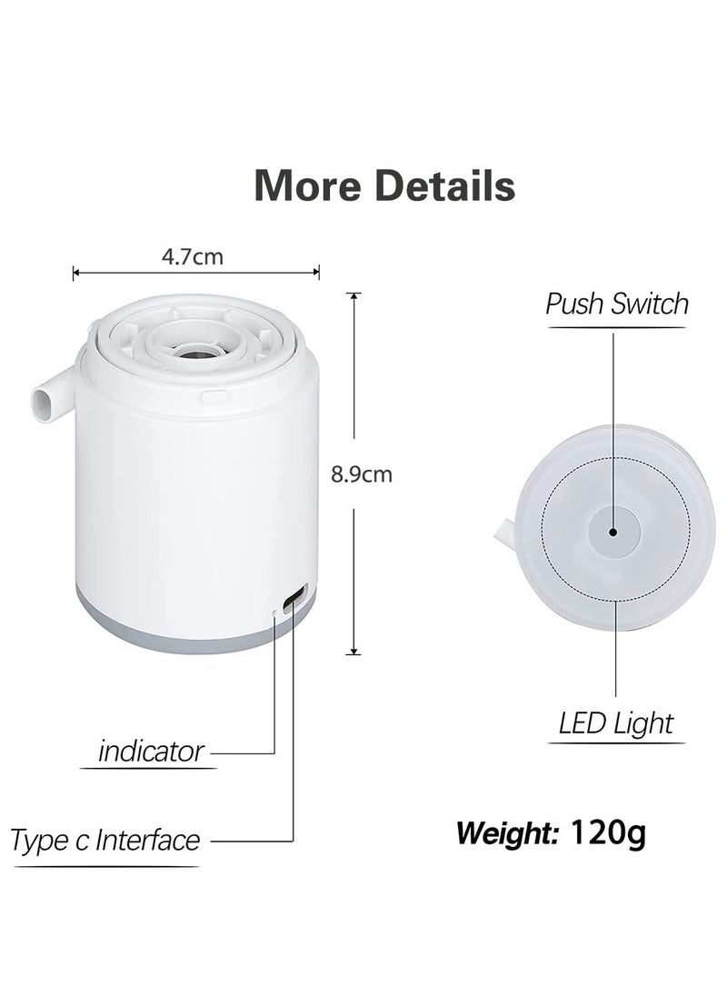 Mini Portable Air Pump, Mini Electric Air Pump for Inflatables 1400mAh Battery USB Rechargeable Air Pump with 410LM LED Light, Quick Inflate for Camping Battery Pool Float Pump