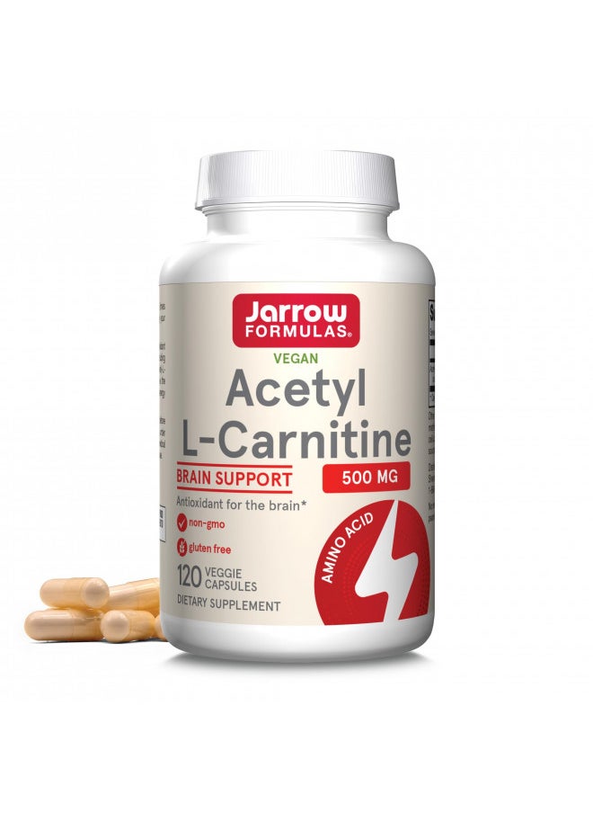 Jarrow Formulas Acetyl L-Carnitine 500 mg - Antioxidant Protection for the Brain - Supports Energy Production & Metabolism - Heart & Cardiovascular Health - 120 Veggie Capsules (PACKAGING MAY VARY)