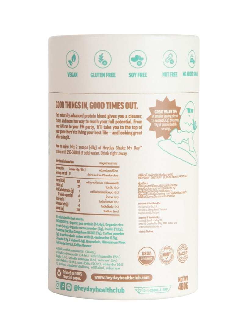 Shake My Day Organic Plant-Based Protein Powder | Pea & Rice Protein | Muscle Support And Recovery & Weight Loss | Vegan, Non-GMO, Gluten-Free, Nut-Free, Soy-Free | Mocha (480G)