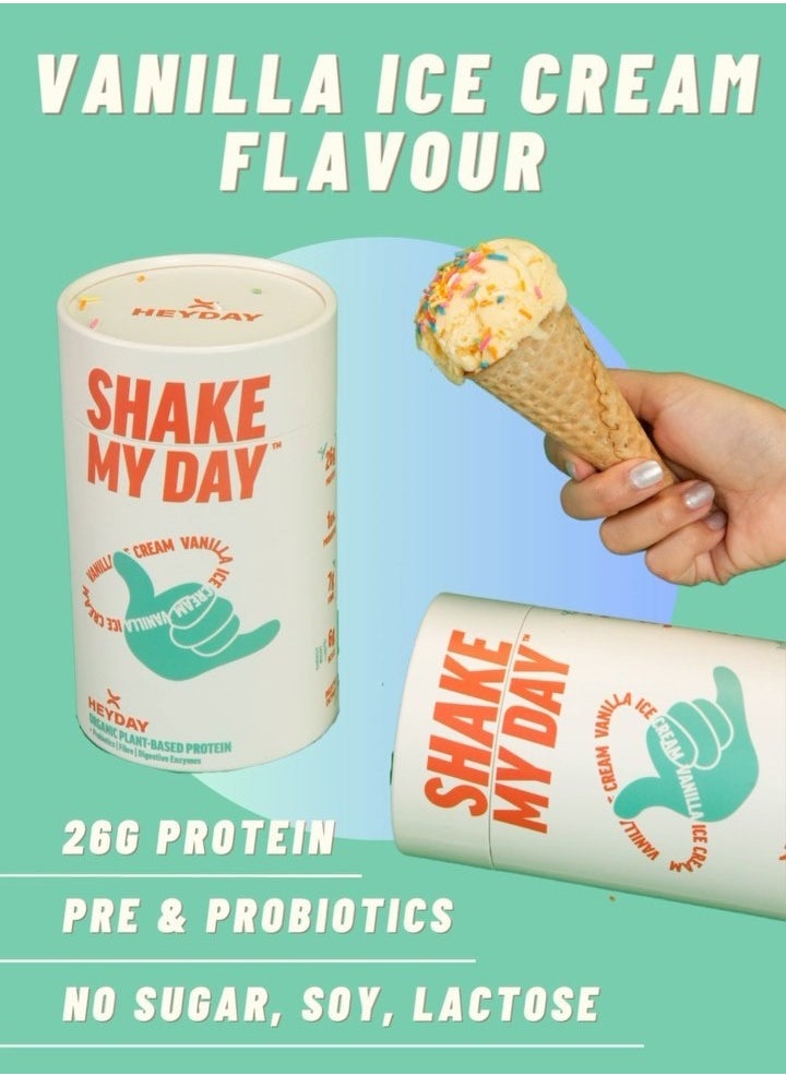 Shake My Day Organic Plant-Based Protein Powder | Pea & Rice Protein | Muscle Support And Recovery & Weight Loss | Vegan, Non-GMO, Gluten-Free, Nut-Free, Soy-Free(480G - Vanilla flavour)