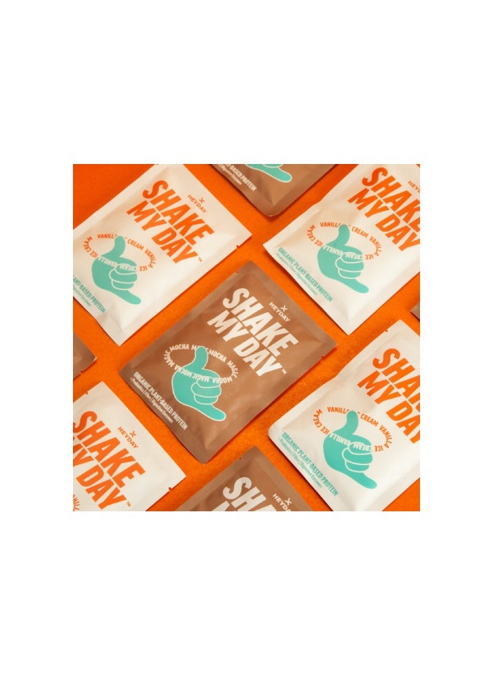 Shake My Day Organic Plant-Based Protein Powder | Pea & Rice Protein | Muscle Support And Recovery & Weight Loss | Vegan, Non-GMO, Gluten-Free, Nut-Free, Soy-Free | Mocha Box of 12 Sachets
