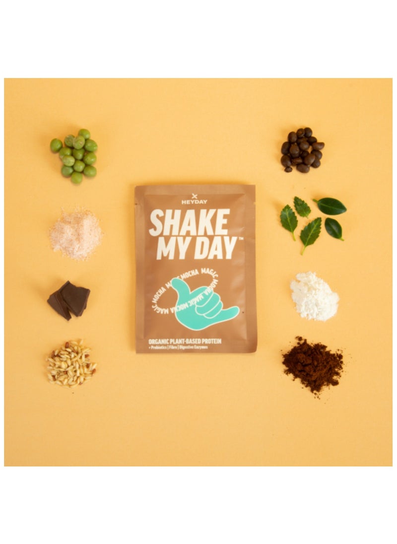 Shake My Day Organic Plant-Based Protein Powder | Pea & Rice Protein | Muscle Support And Recovery & Weight Loss | Vegan, Non-GMO, Gluten-Free, Nut-Free, Soy-Free | Mocha Box of 12 Sachets