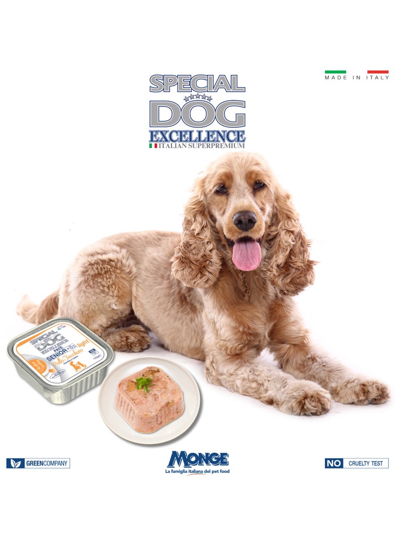 Special Dog Excellence by Monge, Senior Light Dog Wet Food with Chicken & Turkey, Super Premium Complementary Wet Dog Food, Patè in Alutray - Pack of 24x150g