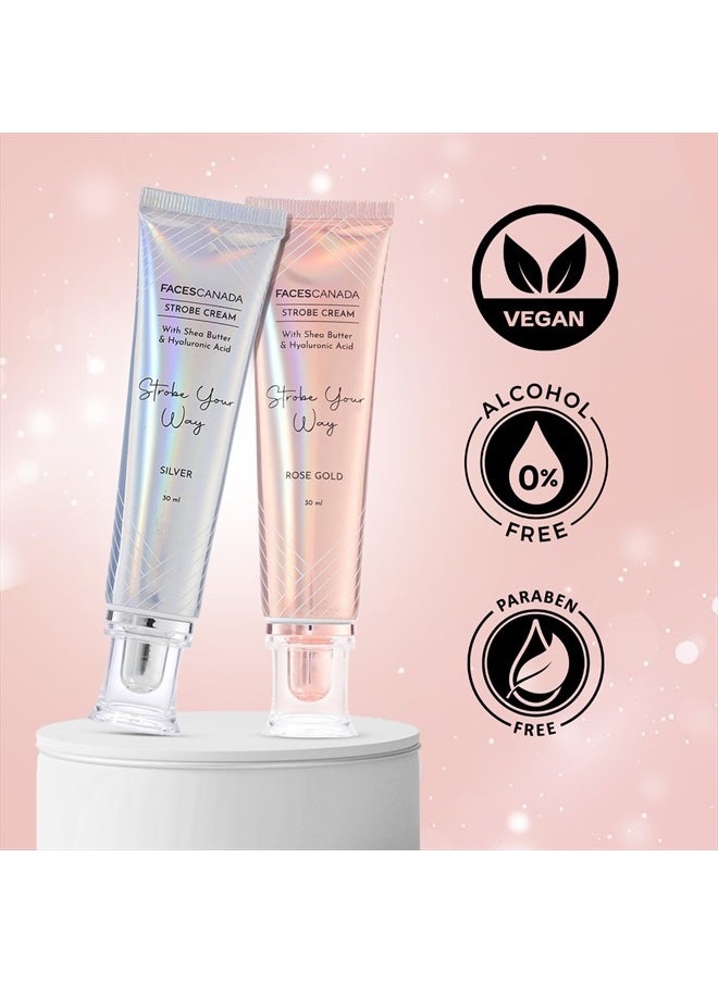 Strobe Cream - Rose Gold | with Shea Butter & Hyaluronic Acid | Hydrating & Illuminating Makeup | for Radiant Dewy Skin | 1.01 Fl oz (30ml)