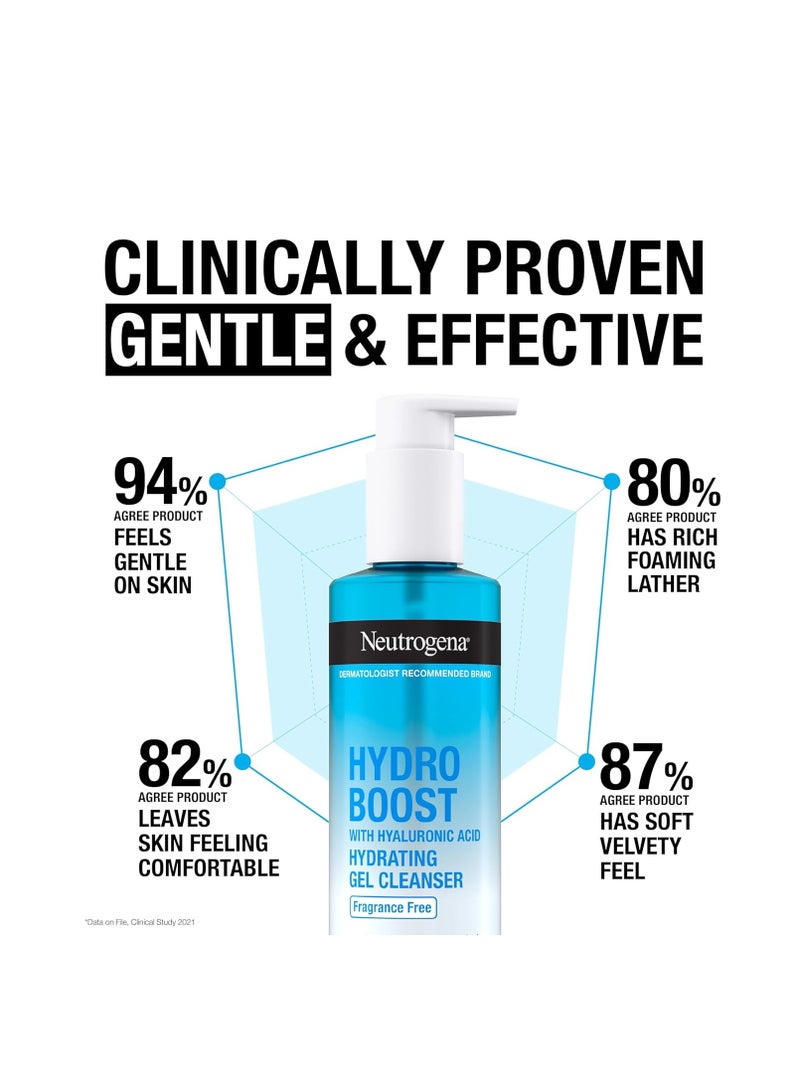 Hydro Boost Fragrance Free Hydrating Gel Facial Cleanser with Hyaluronic Acid, Daily Foaming Face Wash & Makeup Remover, Gentle Face Wash, Non-Comedogenic, 7.8 fl. Oz 230 mlml
