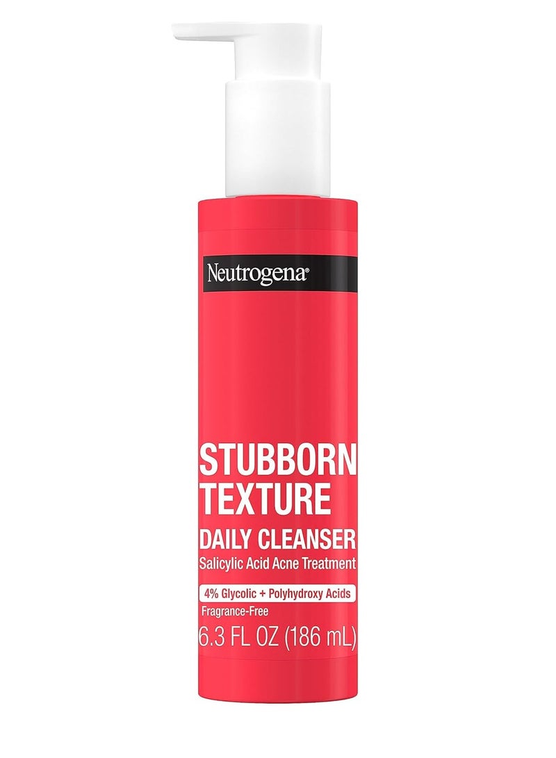Stubborn Texture Daily Acne Facial Cleanser, Salicylic Acid Face Wash + Glycolic & Polyhydroxy Acids, Fragrance-Free, 6.3 fl. Oz 186 mlml