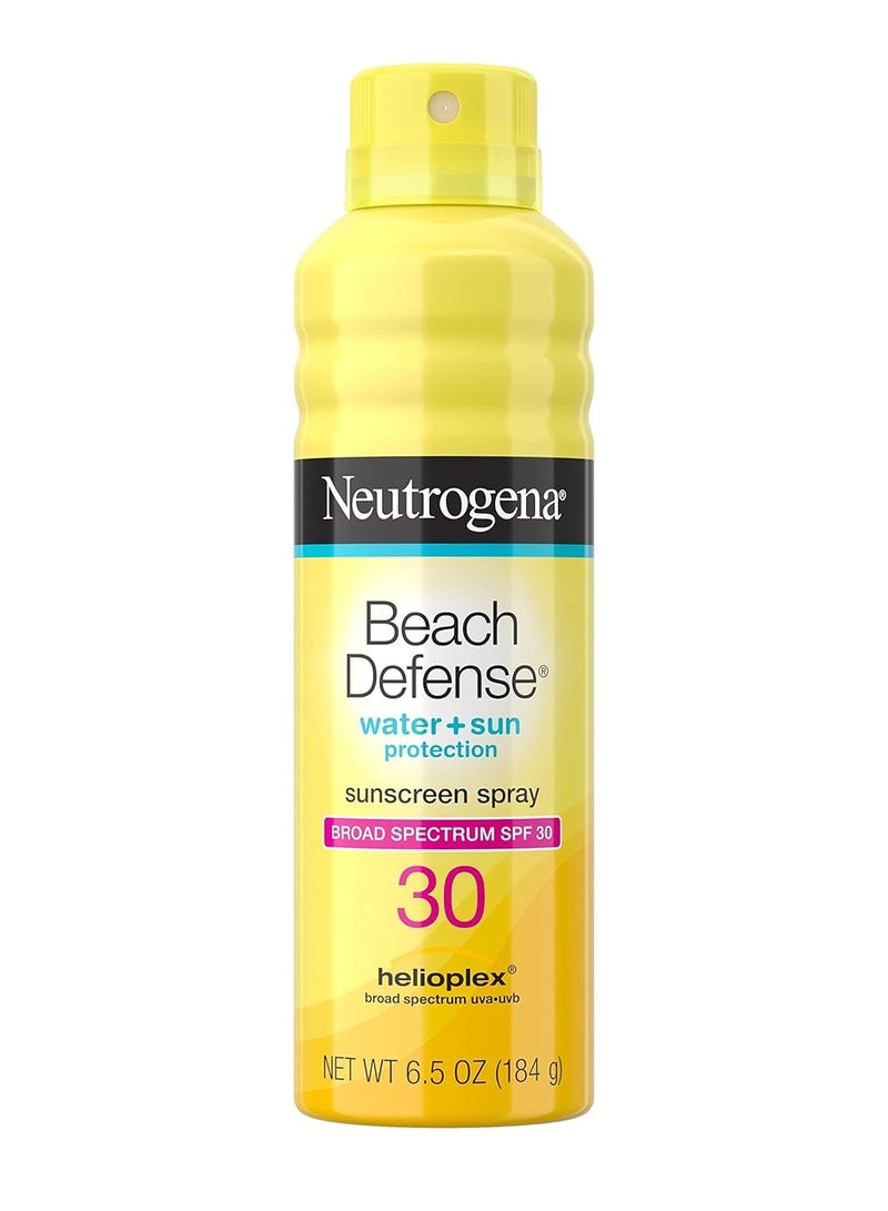 Beach Defense Body Spray Sunscreen with Broad Spectrum SPF 30, Shields Against UVA and UVB Rays, Water Resistant and Oil Free Sun Protection, Oxybenzone Free and Fast Drying, 6.5 OZounce