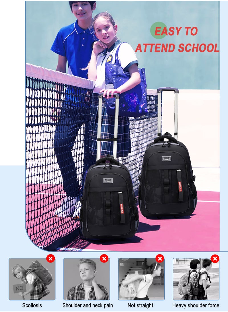 Kids Rolling Backpacks Fashion Printed Trolley School Bags Large Capacity Wheeled Kids' Luggage Bag for Elementary Boys Girls Schoolbag