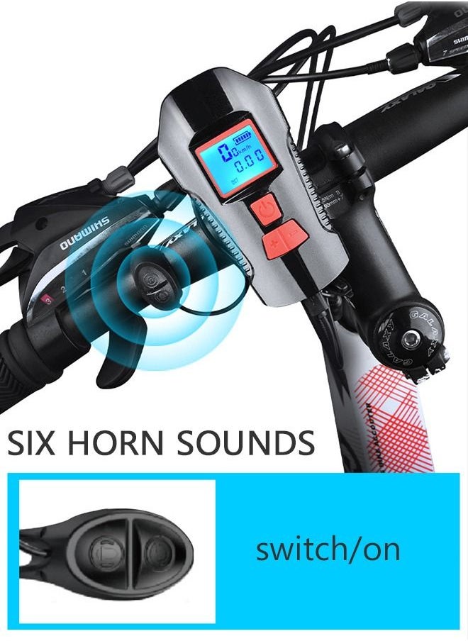 Bicycle Light Set with Horn and Speedometer, USB Rechargeable LED Cycle Front & Tail Light, IPX5 Waterproof, 4 Lighting Modes Super Bright, Fits All Mountain Road Bike