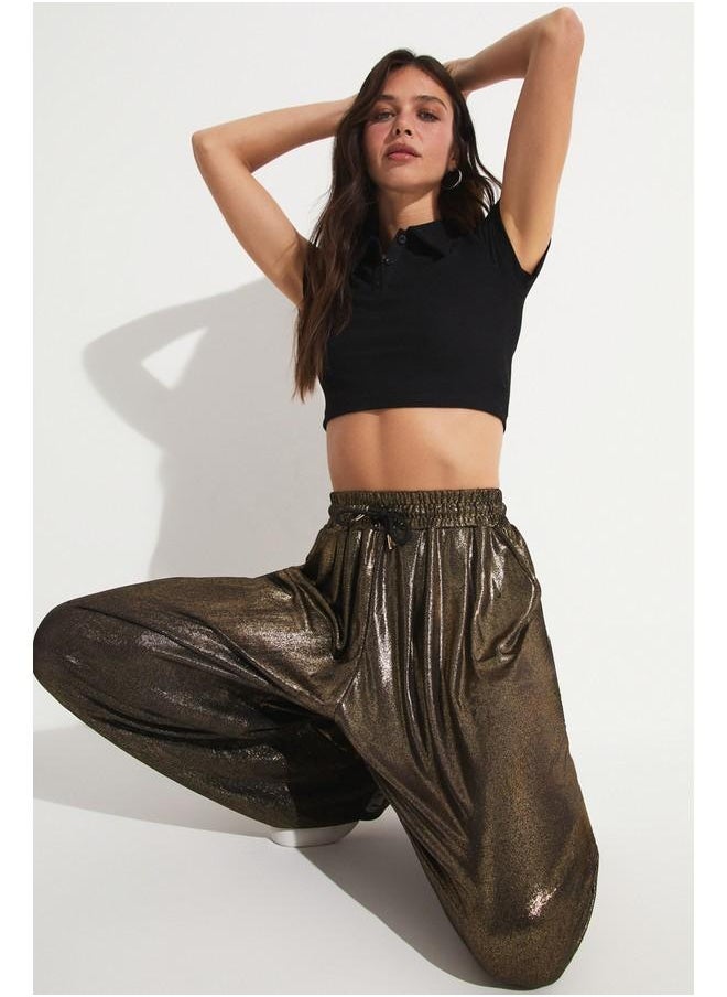 Glitter Detail Shiny Trouser Gold