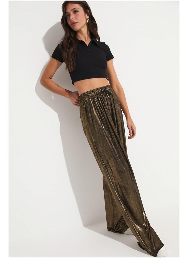 Glitter Detail Shiny Trouser Gold