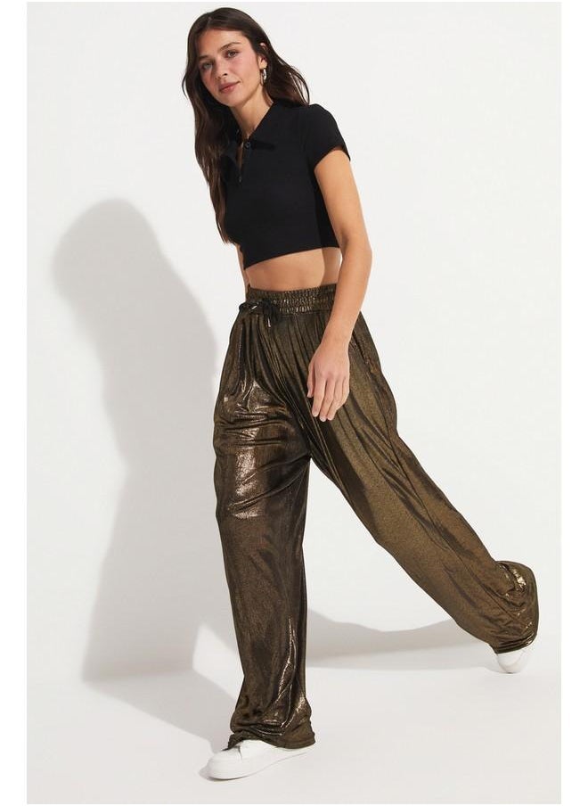 Glitter Detail Shiny Trouser Gold