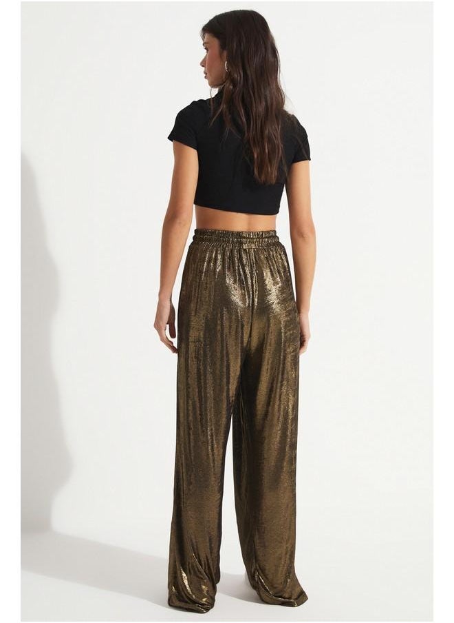 Glitter Detail Shiny Trouser Gold