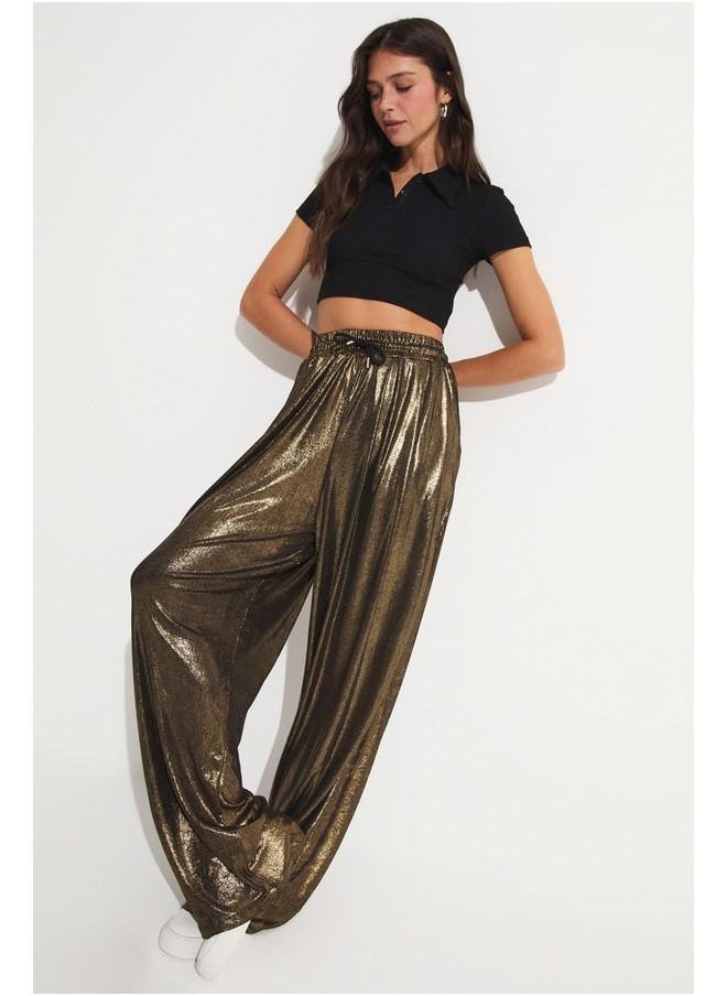 Glitter Detail Shiny Trouser Gold