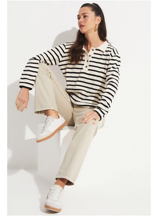 Women 100% Cotton Front Stitch Detail High Waist Jean Ecru