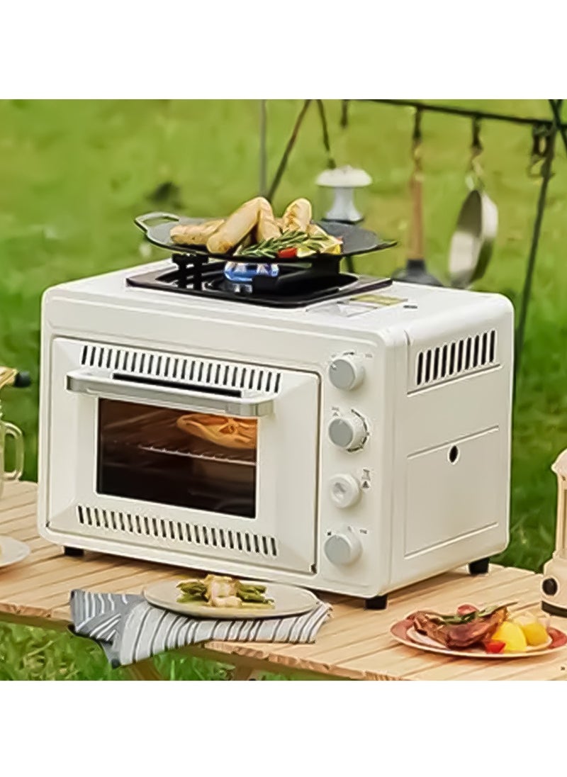 25L Outdoor Gas Camp Oven Portable with Burner Camping Stove W/O Gas, Multifunctional Large Capacity Insulated Oven Box Stainless Steel for Baking, Pizza, Toast, Boil, Fry, Cook