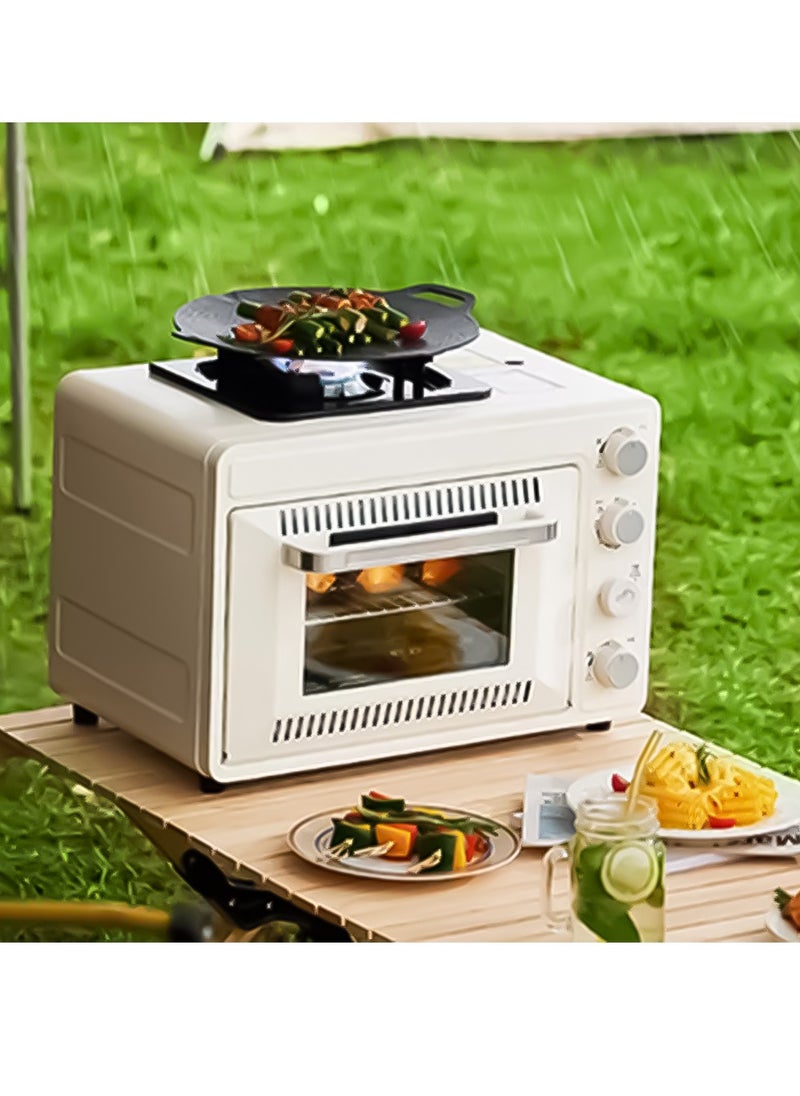 25L Outdoor Gas Camp Oven Portable with Burner Camping Stove W/O Gas, Multifunctional Large Capacity Insulated Oven Box Stainless Steel for Baking, Pizza, Toast, Boil, Fry, Cook