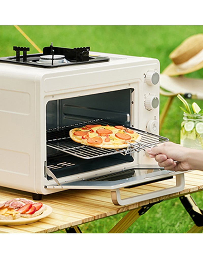 25L Outdoor Gas Camp Oven Portable with Burner Camping Stove W/O Gas, Multifunctional Large Capacity Insulated Oven Box Stainless Steel for Baking, Pizza, Toast, Boil, Fry, Cook