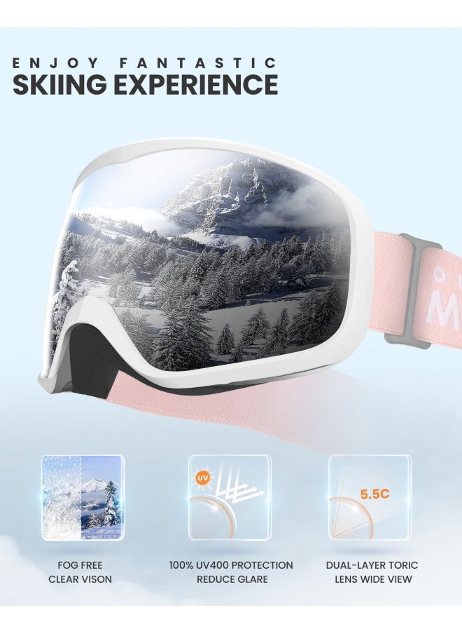 OutdoorMaster Owl Ski Goggles OTG, Snow Snowboard Goggles for Men Women Youth, Anti-Fog, 100% UV Protection