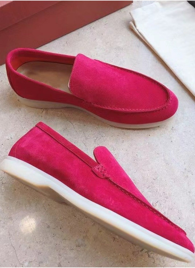 Men's Classic Loafers Slip-On Suede Shoes Lightweight And Breathable With Rubber Sole Stylish Loafers Pink
