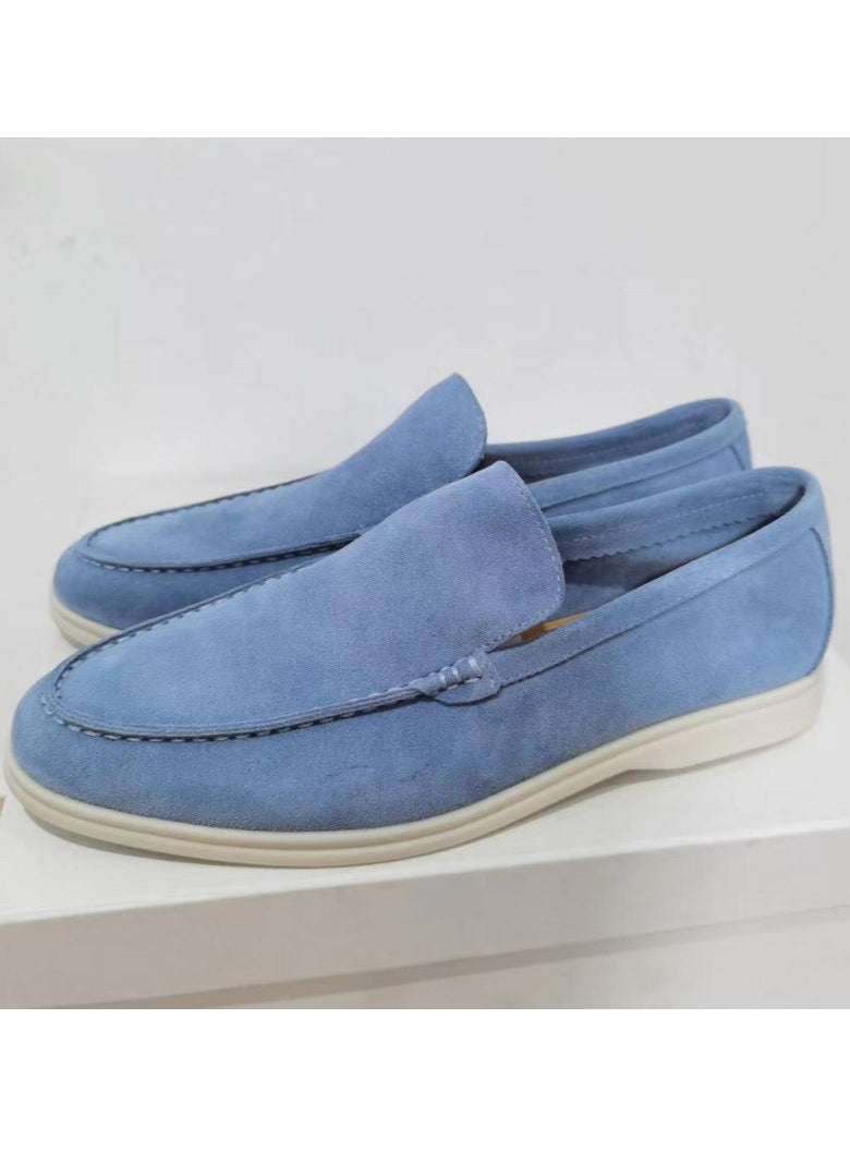 Men's Classic Loafers Slip-On Suede Shoes Lightweight And Breathable With Rubber Sole Stylish Loafers Blue