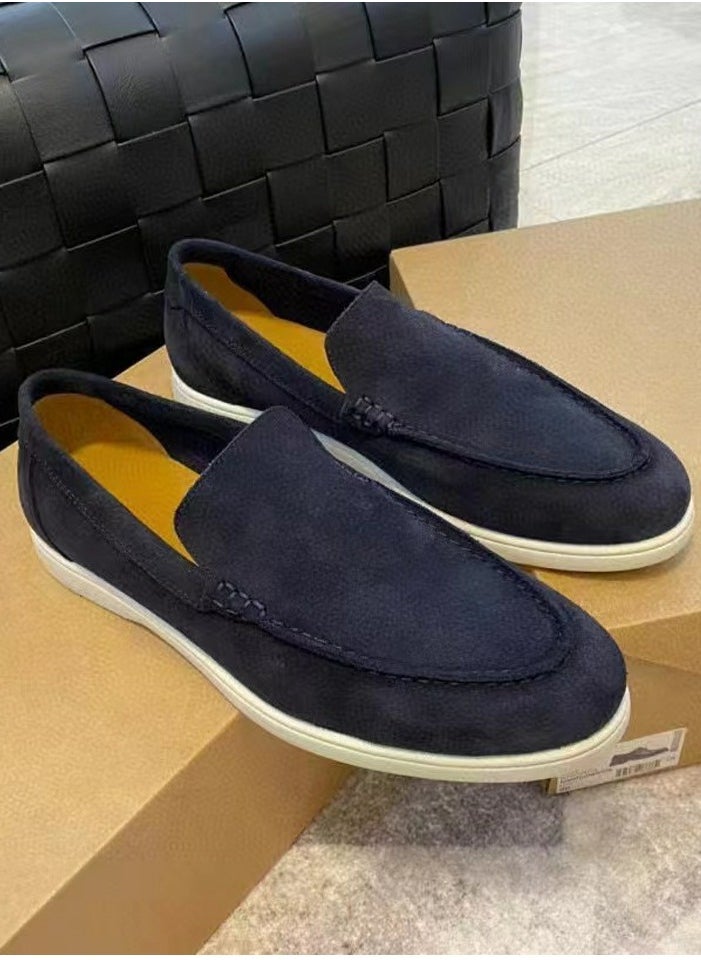 Men's Classic Loafers Slip-On Suede Shoes Lightweight And Breathable With Rubber Sole Stylish Loafers Blackish Blue