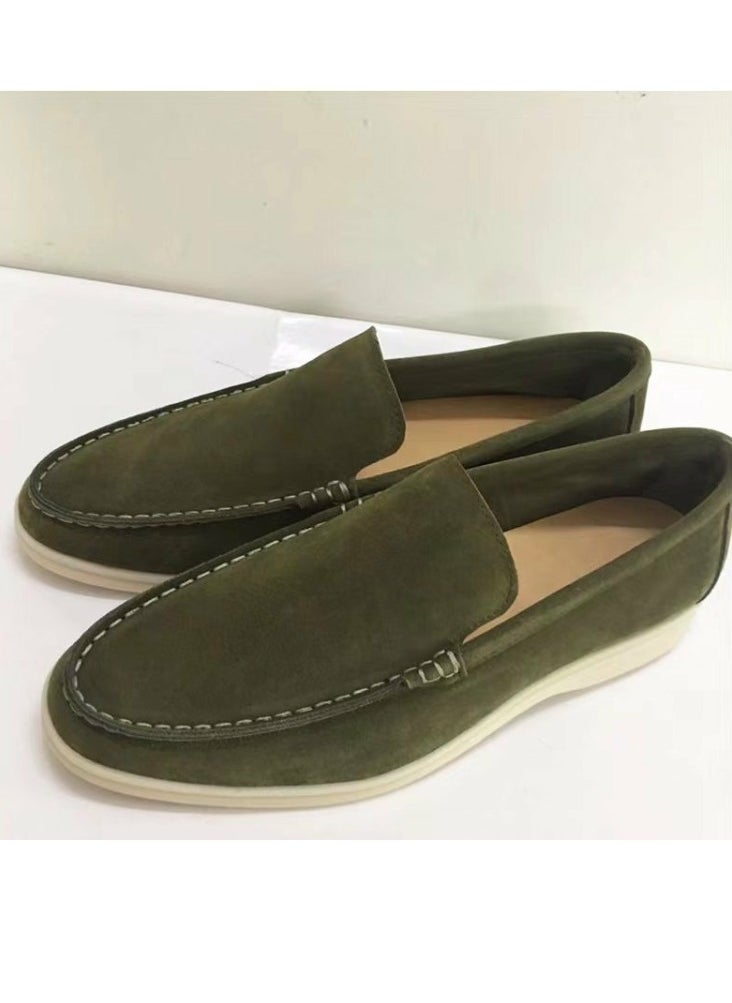 Men's Classic Loafers Slip-On Suede Shoes Lightweight And Breathable With Rubber Sole Stylish Loafers Olive Green